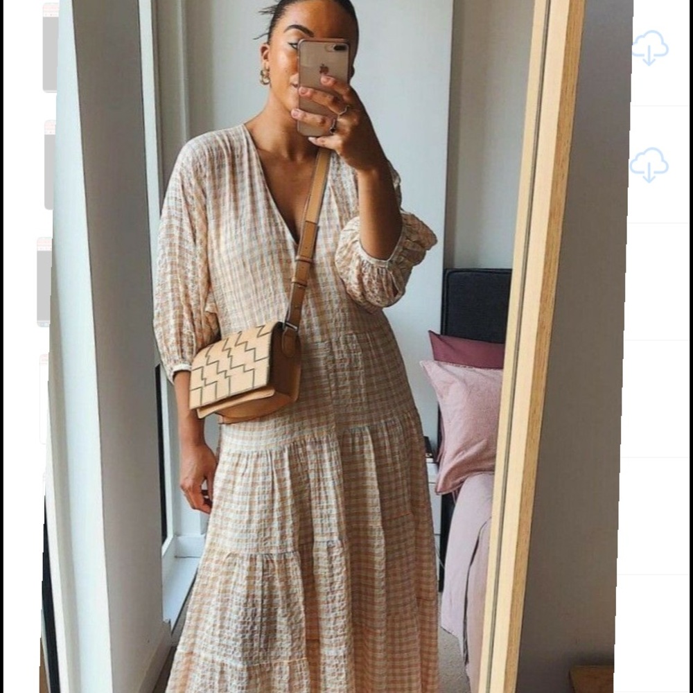 Zara Voluminous Dress gingham plaid Maxi dress FITS S M L